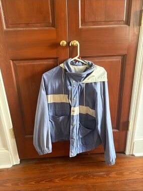 Light Blue Women's Bomber Jacket with White Stripe